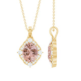 Vintage Inspired 2.5 Carat Morganite Bridal Necklace with Diamond Halo