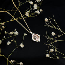 Load image into Gallery viewer, Vintage Inspired 2.5 Carat Morganite Bridal Necklace with Diamond Halo