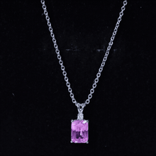 Load image into Gallery viewer, Emerald Cut 1.75 Carat Lab Grown Pink Sapphire Solitaire Necklace with Diamond