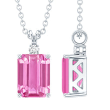Load image into Gallery viewer, Emerald Cut 1.75 Carat Lab Grown Pink Sapphire Solitaire Necklace with Diamond