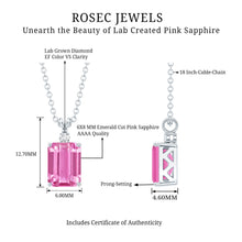 Load image into Gallery viewer, Emerald Cut 1.75 Carat Lab Grown Pink Sapphire Solitaire Necklace with Diamond