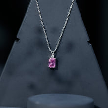 Load image into Gallery viewer, Emerald Cut 1.75 Carat Lab Grown Pink Sapphire Solitaire Necklace with Diamond