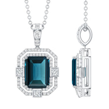 Load image into Gallery viewer, Certified 1.8 Carat Emerald Cut London Blue Topaz Vintage Necklace with Silver Chain