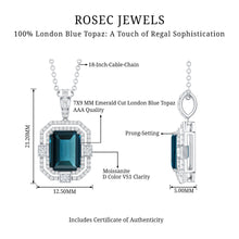Load image into Gallery viewer, Certified 1.8 Carat Emerald Cut London Blue Topaz Vintage Necklace with Silver Chain