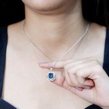 Load image into Gallery viewer, Certified 1.8 Carat Emerald Cut London Blue Topaz Vintage Necklace with Silver Chain