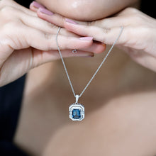 Load image into Gallery viewer, Certified 1.8 Carat Emerald Cut London Blue Topaz Vintage Necklace with Silver Chain