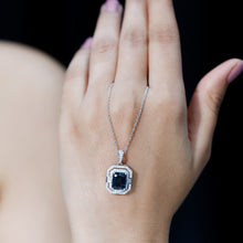 Load image into Gallery viewer, Certified 1.8 Carat Emerald Cut London Blue Topaz Vintage Necklace with Silver Chain