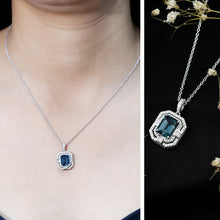 Load image into Gallery viewer, Certified 1.8 Carat Emerald Cut London Blue Topaz Vintage Necklace with Silver Chain