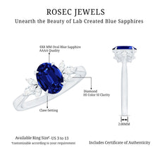 Load image into Gallery viewer, Certified 1.5 Carat Oval Lab Grown Blue Sapphire Engagement Ring with Diamond Trio