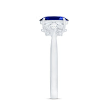 Load image into Gallery viewer, Certified 1.5 Carat Oval Lab Grown Blue Sapphire Engagement Ring with Diamond Trio