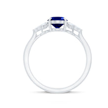 Load image into Gallery viewer, Certified 1.5 Carat Oval Lab Grown Blue Sapphire Engagement Ring with Diamond Trio