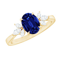 Load image into Gallery viewer, Certified 1.5 Carat Oval Lab Grown Blue Sapphire Engagement Ring with Diamond Trio