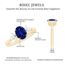 Load image into Gallery viewer, Certified 1.5 Carat Oval Lab Grown Blue Sapphire Engagement Ring with Diamond Trio