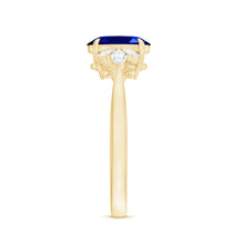 Load image into Gallery viewer, Certified 1.5 Carat Oval Lab Grown Blue Sapphire Engagement Ring with Diamond Trio