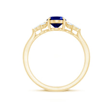 Load image into Gallery viewer, Certified 1.5 Carat Oval Lab Grown Blue Sapphire Engagement Ring with Diamond Trio