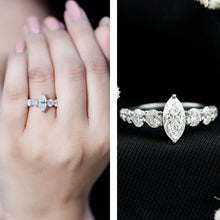 Load image into Gallery viewer, Marquise Moissanite Engagement Ring With Side Stones