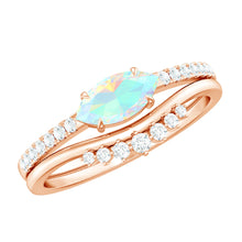 Load image into Gallery viewer, Natural Ethiopian Rainbow Opal Diamond East West Engagement Ring Wedding Band Set