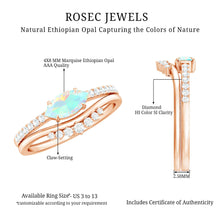 Load image into Gallery viewer, Natural Ethiopian Rainbow Opal Diamond East West Engagement Ring Wedding Band Set