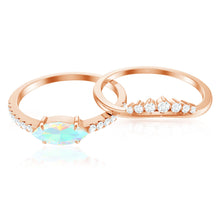 Load image into Gallery viewer, Natural Ethiopian Rainbow Opal Diamond East West Engagement Ring Wedding Band Set