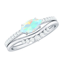 Load image into Gallery viewer, Natural Ethiopian Rainbow Opal Diamond East West Engagement Ring Wedding Band Set