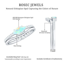 Load image into Gallery viewer, Natural Ethiopian Rainbow Opal Diamond East West Engagement Ring Wedding Band Set