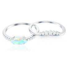 Load image into Gallery viewer, Natural Ethiopian Rainbow Opal Diamond East West Engagement Ring Wedding Band Set