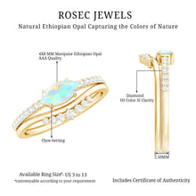 Load image into Gallery viewer, Natural Ethiopian Rainbow Opal Diamond East West Engagement Ring Wedding Band Set
