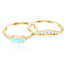 Load image into Gallery viewer, Natural Ethiopian Rainbow Opal Diamond East West Engagement Ring Wedding Band Set
