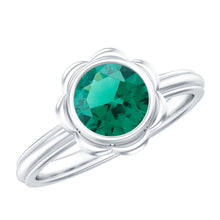Load image into Gallery viewer, Bezel Set Lab Created Emerald Solitaire Engagement Ring