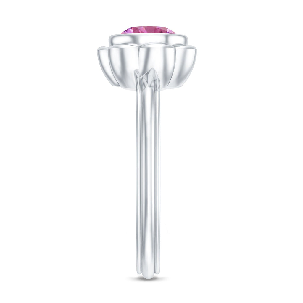 1 Carat Round Pink Tourmaline Flower Engagement Ring