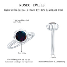 Load image into Gallery viewer, 1.5 Carat Round Cut Black Opal Solitaire Engagement Ring in Bezel Setting