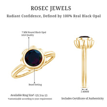 Load image into Gallery viewer, 1.5 Carat Round Cut Black Opal Solitaire Engagement Ring in Bezel Setting