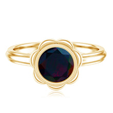 Load image into Gallery viewer, 1.5 Carat Round Cut Black Opal Solitaire Engagement Ring in Bezel Setting