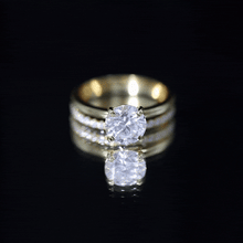 Load image into Gallery viewer, Certified 2 Carat Moissanite Solitaire Wedding Ring Set in Gold Plated Silver
