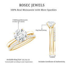Load image into Gallery viewer, Certified 2 Carat Moissanite Solitaire Wedding Ring Set in Gold Plated Silver