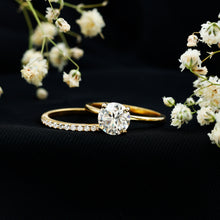 Load image into Gallery viewer, Certified 2 Carat Moissanite Solitaire Wedding Ring Set in Gold Plated Silver