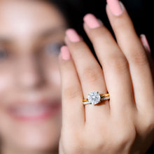 Load image into Gallery viewer, Certified 2 Carat Moissanite Solitaire Wedding Ring Set in Gold Plated Silver