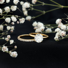 Load image into Gallery viewer, Certified 2 Carat Moissanite Solitaire Wedding Ring Set in Gold Plated Silver