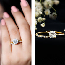 Load image into Gallery viewer, Certified 2 Carat Moissanite Solitaire Wedding Ring Set in Gold Plated Silver