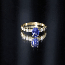 Load image into Gallery viewer, Certified 1.5 Carat Oval Lab Grown Blue Sapphire Engagement Ring with Diamond