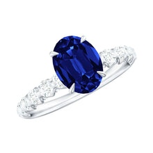 Load image into Gallery viewer, Certified 1.5 Carat Oval Lab Grown Blue Sapphire Engagement Ring with Diamond