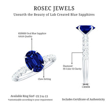 Load image into Gallery viewer, Certified 1.5 Carat Oval Lab Grown Blue Sapphire Engagement Ring with Diamond
