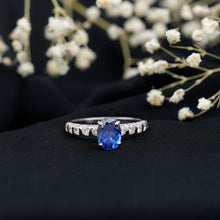 Load image into Gallery viewer, Certified 1.5 Carat Oval Lab Grown Blue Sapphire Engagement Ring with Diamond