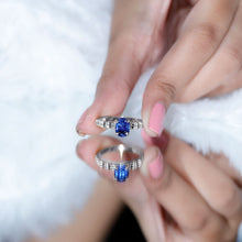 Load image into Gallery viewer, Certified 1.5 Carat Oval Lab Grown Blue Sapphire Engagement Ring with Diamond