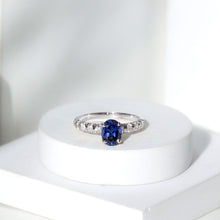 Load image into Gallery viewer, Certified 1.5 Carat Oval Lab Grown Blue Sapphire Engagement Ring with Diamond