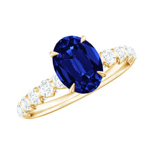 Load image into Gallery viewer, Certified 1.5 Carat Oval Lab Grown Blue Sapphire Engagement Ring with Diamond