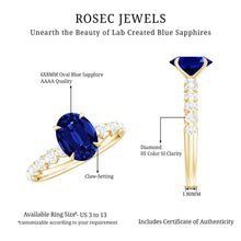 Load image into Gallery viewer, Certified 1.5 Carat Oval Lab Grown Blue Sapphire Engagement Ring with Diamond