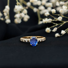Load image into Gallery viewer, Certified 1.5 Carat Oval Lab Grown Blue Sapphire Engagement Ring with Diamond