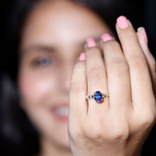 Load image into Gallery viewer, Certified 1.5 Carat Oval Lab Grown Blue Sapphire Engagement Ring with Diamond