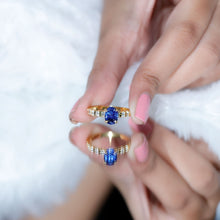 Load image into Gallery viewer, Certified 1.5 Carat Oval Lab Grown Blue Sapphire Engagement Ring with Diamond